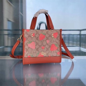 奥特莱斯coach官网蔻驰CH324 草莓印花DEMPSEY TOTE 22号托特包