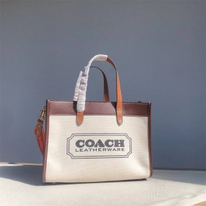 蔻驰包包怎么辨认真假COACH C8459 Field Tote 30号帆布拼皮托特包